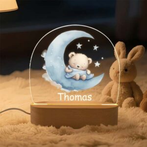 creative 3d led night light with solid wood base – 7 color acrylic display lamp